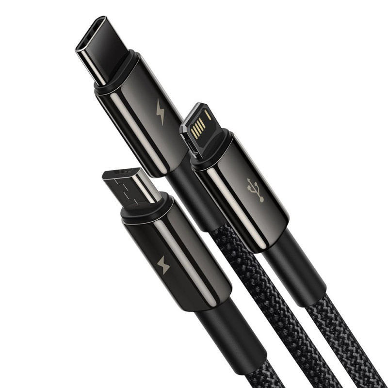 Kabelis 3in1 USB USB-C iPhone Lightning microUSB 3.5 A 1.5 m juodas