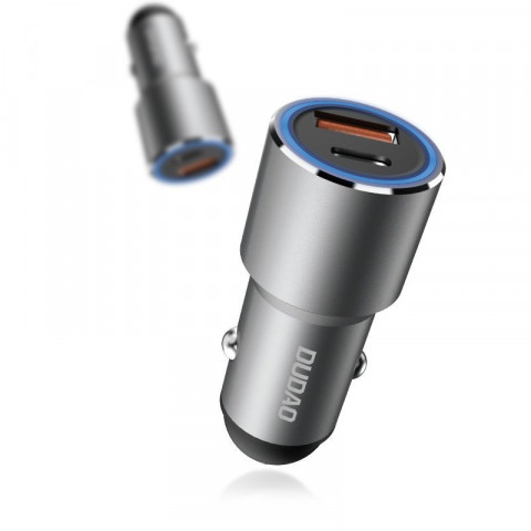 
USB-A USB-C PD QC 22,5 W automobilinis įkroviklis – pilkas
