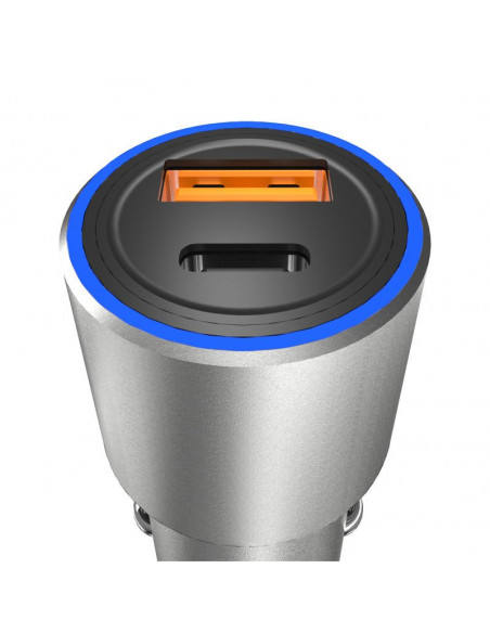 
USB-A USB-C PD QC 22,5 W automobilinis įkroviklis – pilkas
