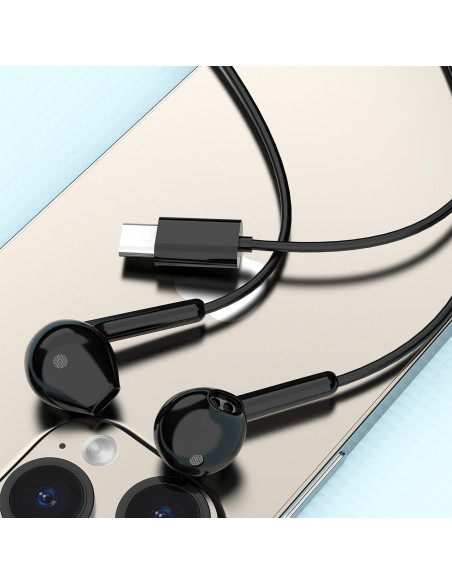 
USB-C laidinės į ausis įdedamos ausinės, 1,2 m ilgio – juodos
