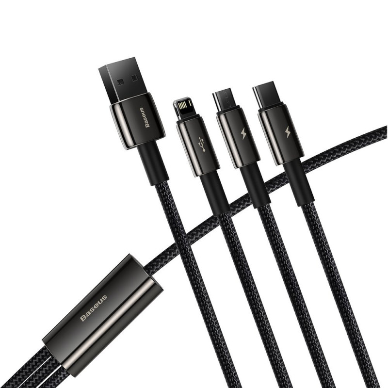 Kabelis 3in1 USB USB-C iPhone Lightning microUSB 3.5 A 1.5 m juodas