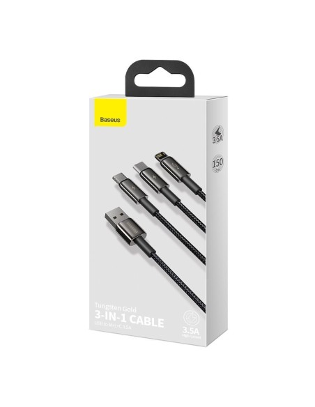 Kabelis 3in1 USB USB-C iPhone Lightning microUSB 3.5 A 1.5 m juodas Kabelis 3in1 USB USB-C iPhone Lightning microUSB 3.5 A 1.5 m juodas