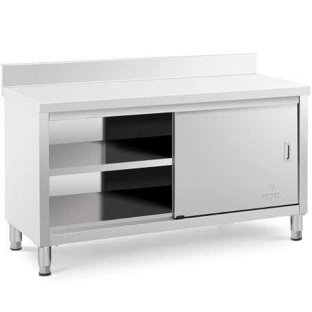 Stalas su sieniniu stalviršiu su spintele ir stumdomų durų apvadu, 150 x 60 cm Stalas su sieniniu stalviršiu su spintele ir stumdomų durų apvadu, 150 x 60 cm