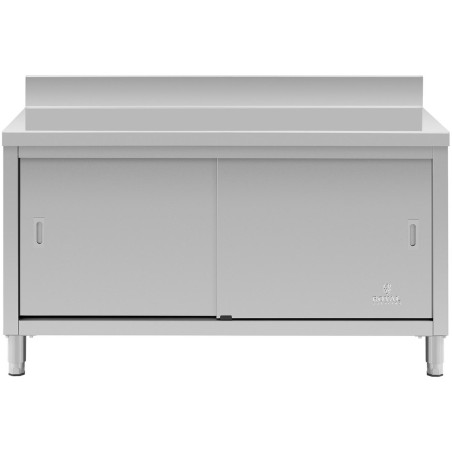 Stalas su sieniniu stalviršiu su spintele ir stumdomų durų apvadu, 150 x 60 cm Stalas su sieniniu stalviršiu su spintele ir stumdomų durų apvadu, 150 x 60 cm