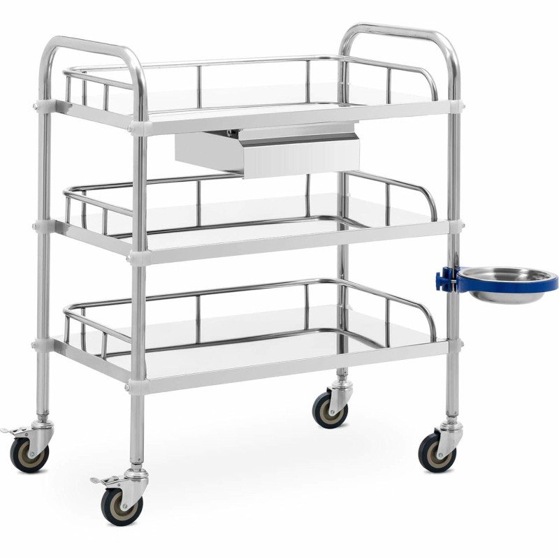 Kosmetinio gydymo laboratorinis vežimėlis iš plieno 3 lentynos 1 stalčius 71 x 63 x 86 cm 15 kg