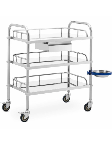 Kosmetinio gydymo laboratorinis vežimėlis iš plieno 3 lentynos 1 stalčius 71 x 63 x 86 cm 15 kg Kosmetinio gydymo laboratorinis vežimėlis iš plieno 3 lentynos 1 stalčius 71 x 63 x 86 cm 15 kg