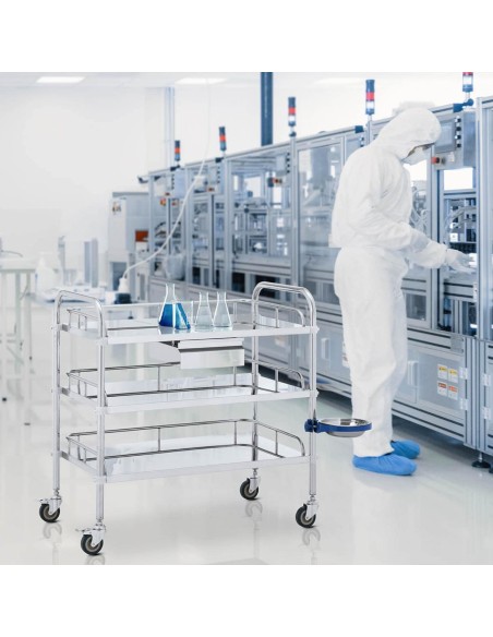 Kosmetinio gydymo laboratorinis vežimėlis iš plieno 3 lentynos 1 stalčius 71 x 63 x 86 cm 15 kg Kosmetinio gydymo laboratorinis vežimėlis iš plieno 3 lentynos 1 stalčius 71 x 63 x 86 cm 15 kg
