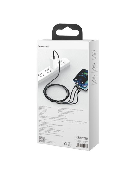 Kabelis 3in1 USB USB-C iPhone Lightning microUSB 3.5 A 1.5 m juodas Kabelis 3in1 USB USB-C iPhone Lightning microUSB 3.5 A 1.5 m juodas