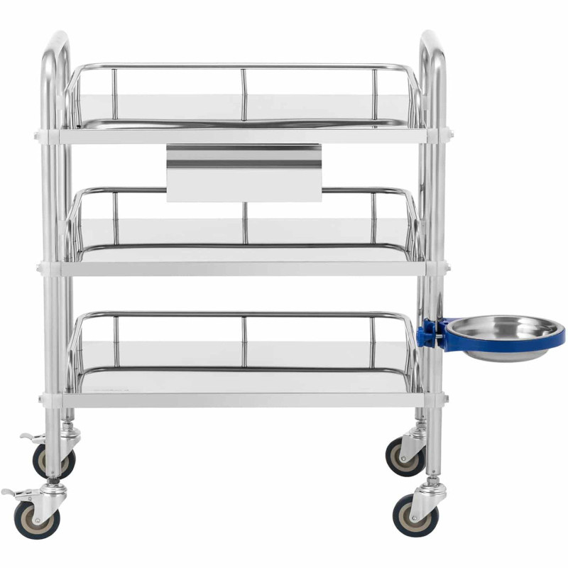 Kosmetinio gydymo laboratorinis vežimėlis iš plieno 3 lentynos 1 stalčius 71 x 63 x 86 cm 15 kg