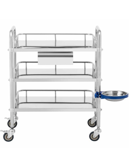Kosmetinio gydymo laboratorinis vežimėlis iš plieno 3 lentynos 1 stalčius 71 x 63 x 86 cm 15 kg Kosmetinio gydymo laboratorinis vežimėlis iš plieno 3 lentynos 1 stalčius 71 x 63 x 86 cm 15 kg