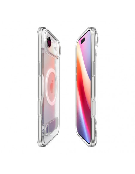 
„iPhone 17 Air Ultra Hybrid S“ apsauginis „MagSafe“ dėklas su stovu – skaidrus ir baltas
