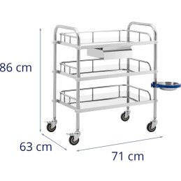 Kosmetinio gydymo laboratorinis vežimėlis iš plieno 3 lentynos 1 stalčius 71 x 63 x 86 cm 15 kg
