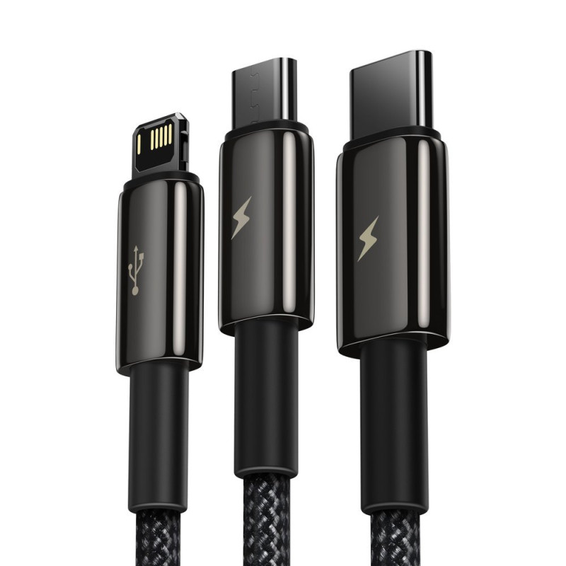 Kabelis 3in1 USB USB-C iPhone Lightning microUSB 3.5 A 1.5 m juodas