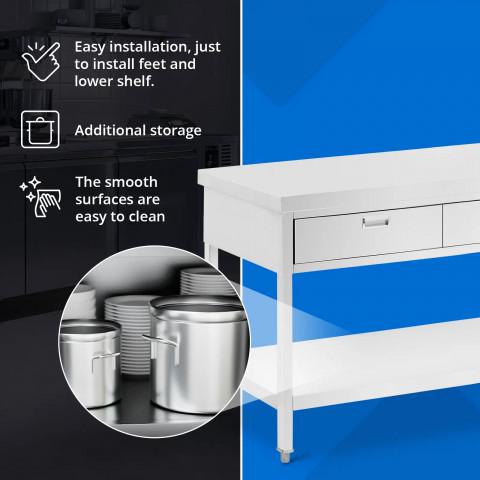 
Stalas, darbastalis, 3 stalčiai, lentyna, PLIENAS, 180 x 60 cm
