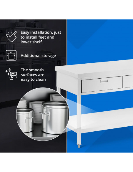 
Stalas, darbastalis, 3 stalčiai, lentyna, PLIENAS, 180 x 60 cm
