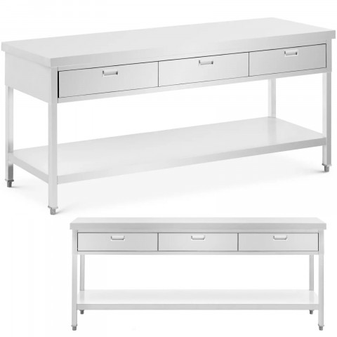 
Stalas, stalviršis, 3 stalčiai, lentyna, PLIENAS, 200 x 60 cm
