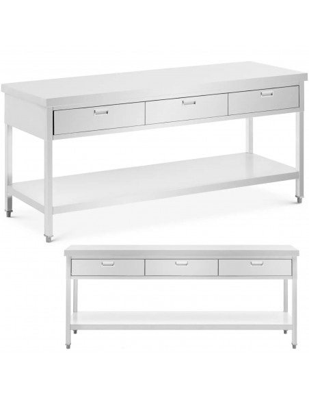 
Stalas, stalviršis, 3 stalčiai, lentyna, PLIENAS, 200 x 60 cm
