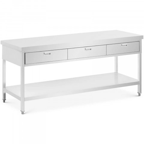 
Stalas, stalviršis, 3 stalčiai, lentyna, PLIENAS, 200 x 60 cm
