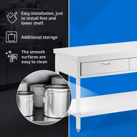 
Stalas, stalviršis, 3 stalčiai, lentyna, PLIENAS, 200 x 60 cm
