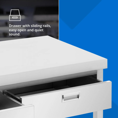 
Stalas, stalviršis, 3 stalčiai, lentyna, PLIENAS, 200 x 60 cm
