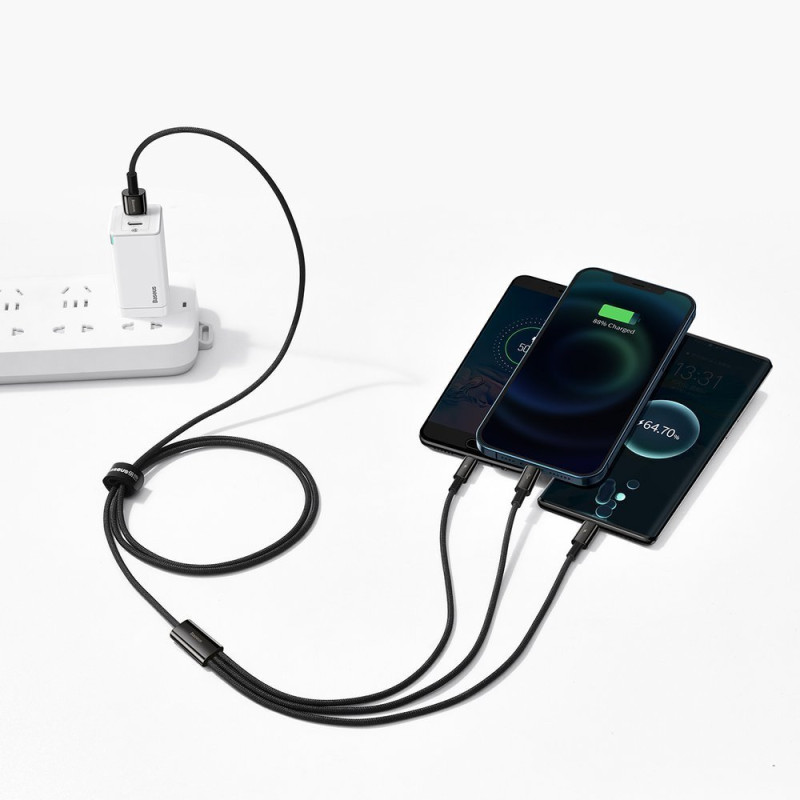 Kabelis 3in1 USB USB-C iPhone Lightning microUSB 3.5 A 1.5 m juodas
