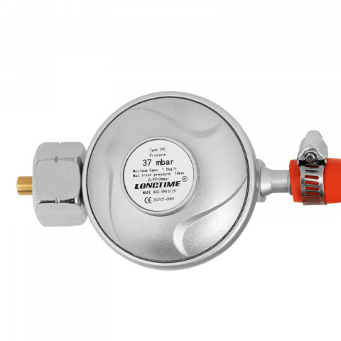 
Dujų reduktorius griliui 37 mbar išleidimo angos skersmuo 8 mm įleidimo anga G16
