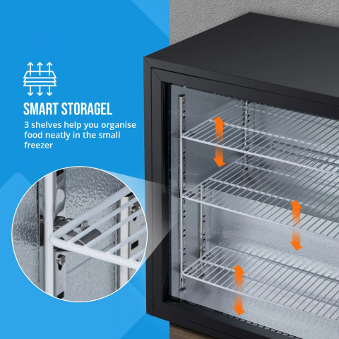 
Šaldiklio spintelė, po stalviršiu montuojama šaldyklė, stiklinė, 3 lentynos, 88 l
