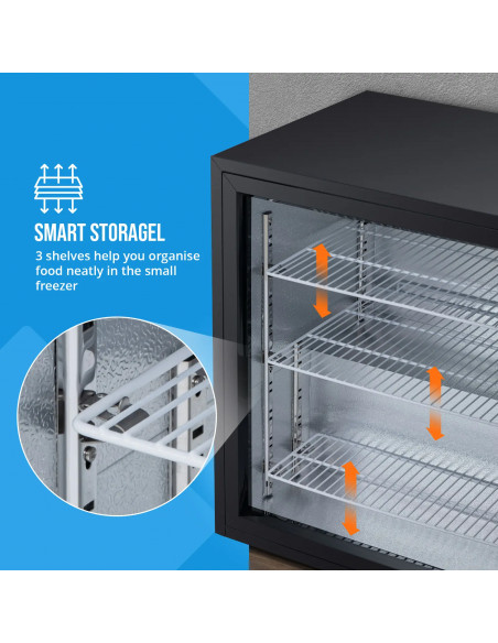 
Šaldiklio spintelė, po stalviršiu montuojama šaldyklė, stiklinė, 3 lentynos, 88 l
