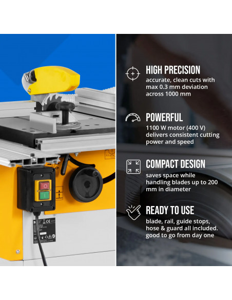 
Diskinis stalo pjūklas medienai, 200 mm skersmens, 400 V, 1100 W
