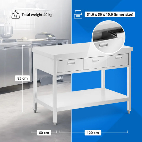
Stalas, darbastalis, 3 stalčiai, lentyna, PLIENAS, 120 x 60 cm
