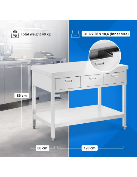 
Stalas, darbastalis, 3 stalčiai, lentyna, PLIENAS, 120 x 60 cm
