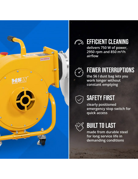 
Pjuvenų ir drožlių dulkių siurblys 56 l 850 m3/ h
