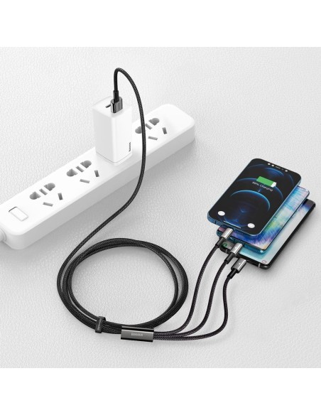 Kabelis 3in1 USB USB-C iPhone Lightning microUSB 3.5 A 1.5 m juodas Kabelis 3in1 USB USB-C iPhone Lightning microUSB 3.5 A 1.5 m juodas