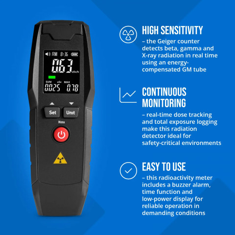 
Geigerio beta gama rentgeno spinduliuotės matuoklis
