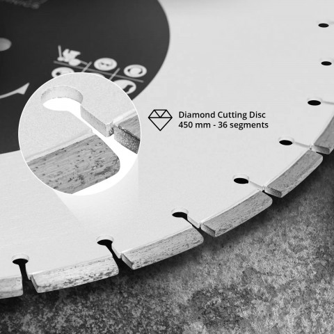 
Deimantinis diskas betonui, keramikai, plytelėms, skersmuo 450 mm, kiaurymė 25,4 mm
