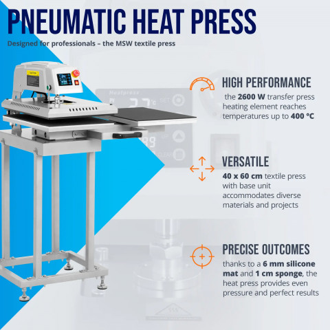 
Dvigubas pneumatinis šilumos perdavimo presas 40x60 cm 2600 W
