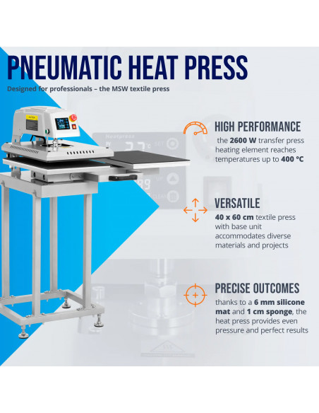 
Dvigubas pneumatinis šilumos perdavimo presas 40x60 cm 2600 W
