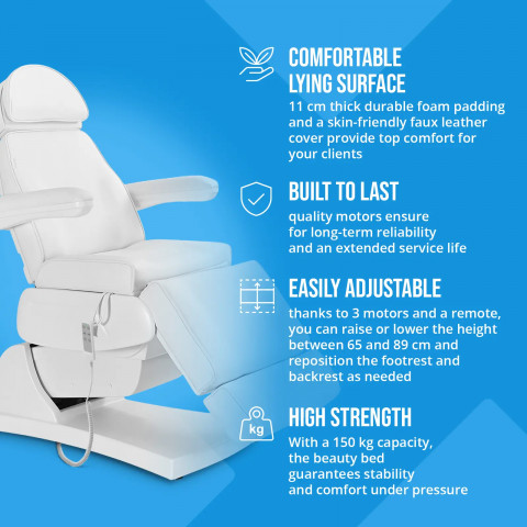 
LATINA elektrinis masažinis SPA tatuiruočių krėslas su 3 varikliais, 200 W – baltas
