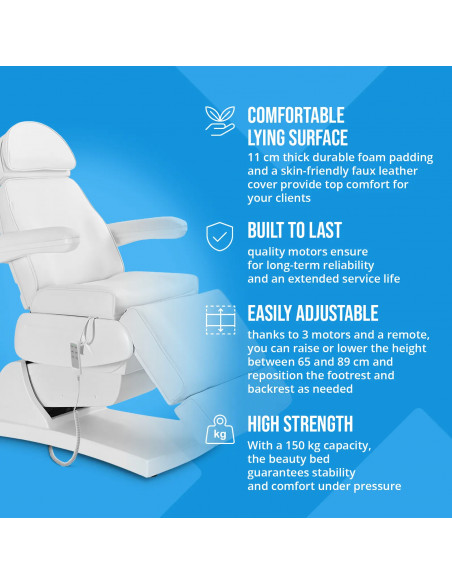 
LATINA elektrinis masažinis SPA tatuiruočių krėslas su 3 varikliais, 200 W – baltas
