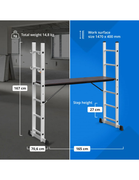 
3 viename sulankstomos kopėčios pastoliai iki 2,73 m
