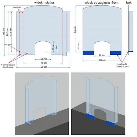 
Apsauginė organinio stiklo pertvara registratūros stalams, 850 x 700 mm
