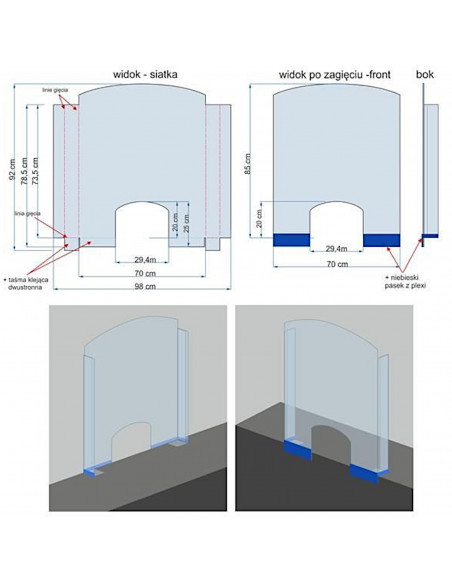 
Apsauginė organinio stiklo pertvara registratūros stalams, 850 x 700 mm
