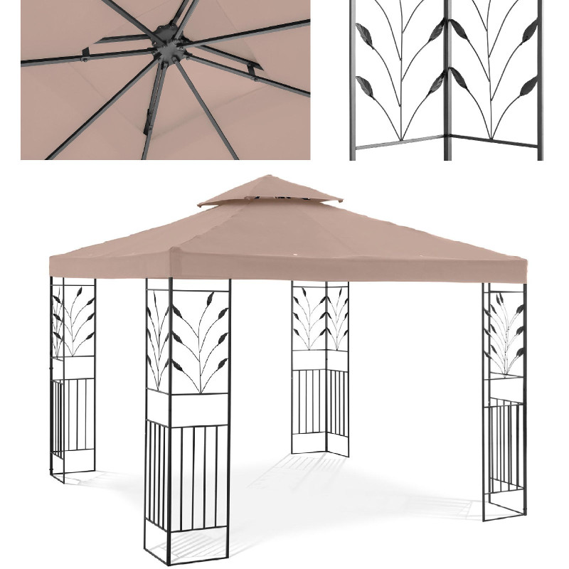 Sodo paviljono pavėsinė palapinė sulankstomas stogas su ornamentu 3 x 3 x 2,6 m smėlio spalvos Sodo paviljono pavėsinė palapinė sulankstomas stogas su ornamentu 3 x 3 x 2,6 m smėlio spalvos