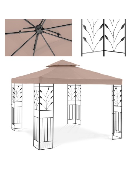 Sodo paviljono pavėsinė palapinė sulankstomas stogas su ornamentu 3 x 3 x 2,6 m smėlio spalvos Sodo paviljono pavėsinė palapinė sulankstomas stogas su ornamentu 3 x 3 x 2,6 m smėlio spalvos