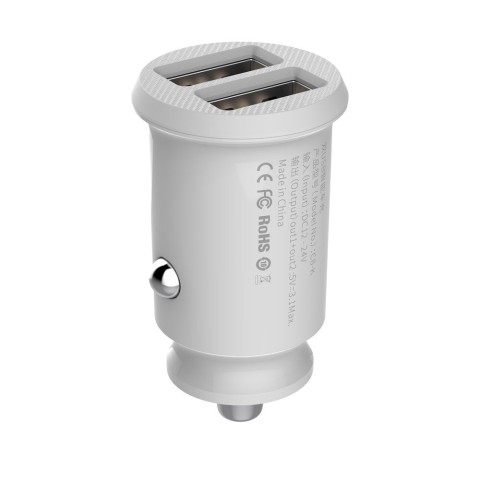 
Mini automobilinis įkroviklis telefonui, 2x USB „Grain“ automobilinis įkroviklis, baltas
