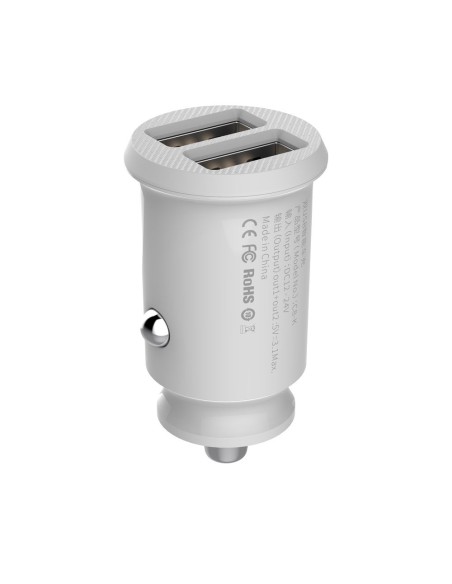 
Mini automobilinis įkroviklis telefonui, 2x USB „Grain“ automobilinis įkroviklis, baltas

