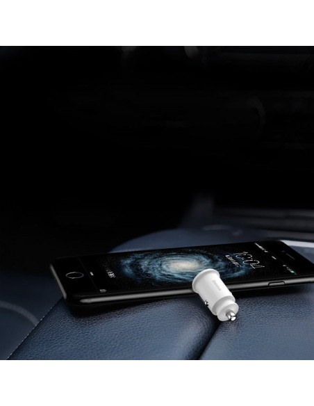 
Mini automobilinis įkroviklis telefonui, 2x USB „Grain“ automobilinis įkroviklis, baltas

