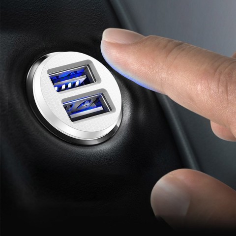 
Mini automobilinis įkroviklis telefonui, 2x USB „Grain“ automobilinis įkroviklis, baltas
