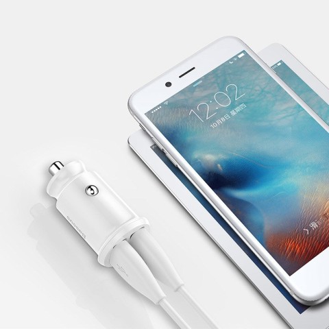 
Mini automobilinis įkroviklis telefonui, 2x USB „Grain“ automobilinis įkroviklis, baltas
