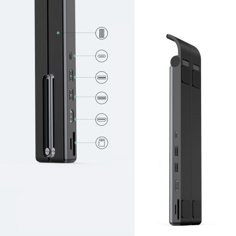 
„X-Kit“ sulankstomas nešiojamojo kompiuterio stovas + USB-C šakotuvas, USB HDMI, SD, microSD kortelių skaitytuvas, juod...